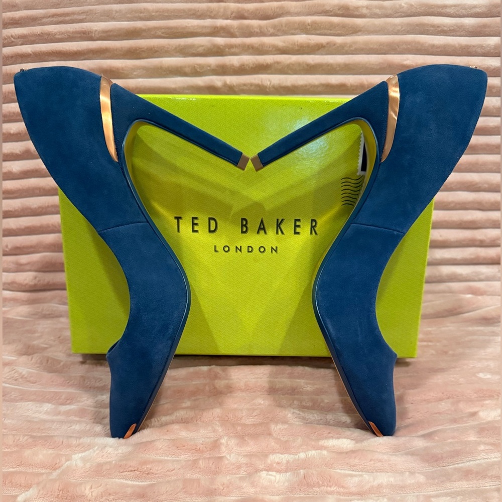 Ted Baker Melnis Denim Blue Heels with Gold Accents - Picture 9 of 16